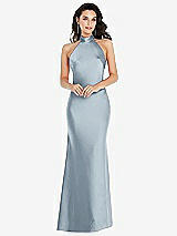 Front View Thumbnail - Mist Scarf Tie High-Neck Halter Maxi Slip Dress