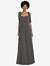 Front View Thumbnail - Caviar Gray Convertible Tie-Shoulder Empire Waist Maxi Dress