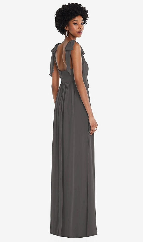 Back View - Caviar Gray Convertible Tie-Shoulder Empire Waist Maxi Dress