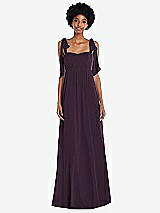 Front View Thumbnail - Aubergine Convertible Tie-Shoulder Empire Waist Maxi Dress