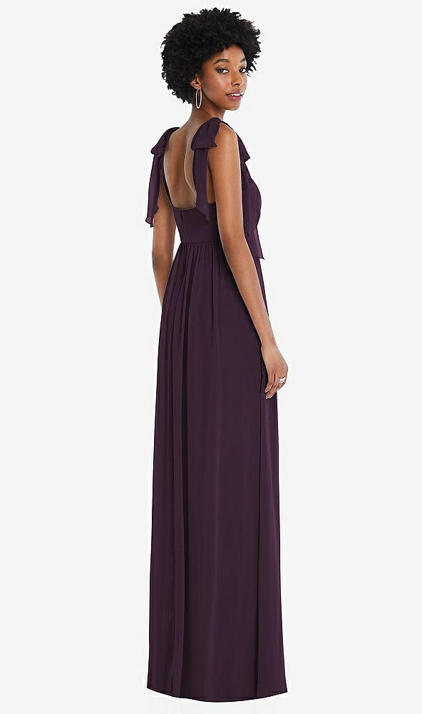 Back View - Aubergine Convertible Tie-Shoulder Empire Waist Maxi Dress