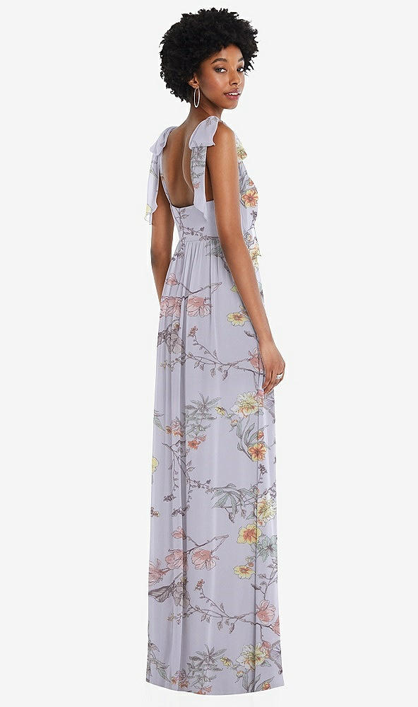 Back View - Butterfly Botanica Silver Dove Convertible Tie-Shoulder Empire Waist Maxi Dress