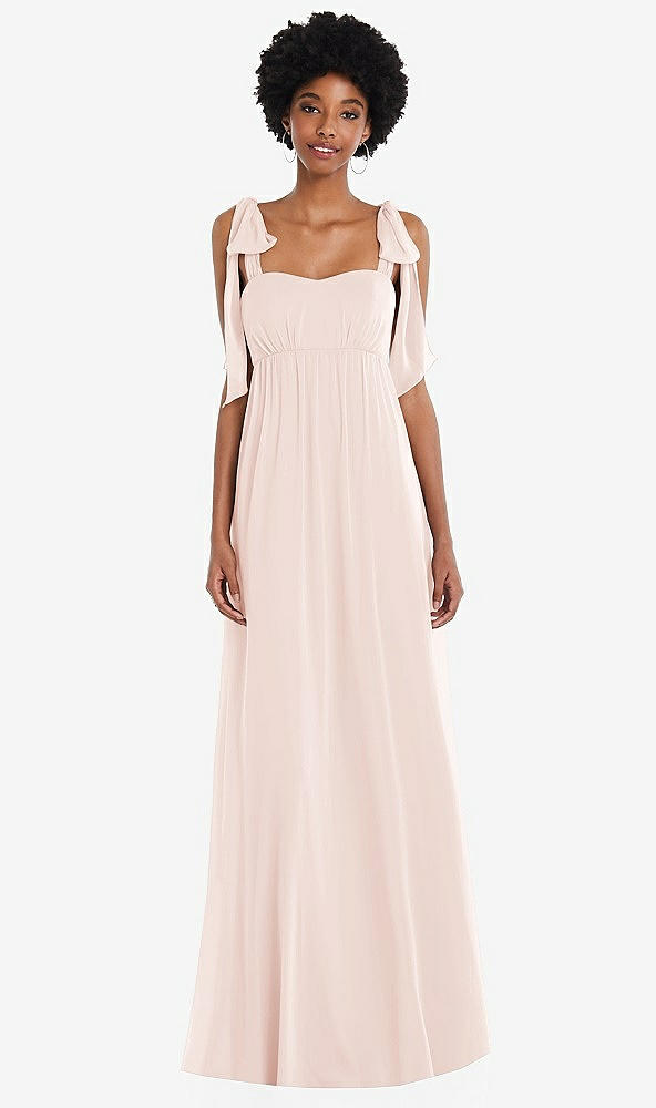 Front View - Blush Convertible Tie-Shoulder Empire Waist Maxi Dress