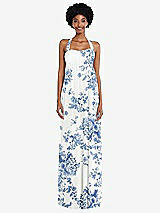 Alt View 4 Thumbnail - Cottage Rose Dusk Blue Convertible Tie-Shoulder Empire Waist Maxi Dress