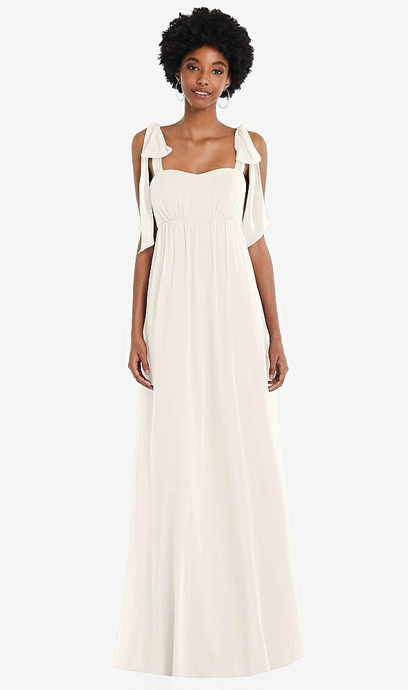 Front View - Ivory Convertible Tie-Shoulder Empire Waist Maxi Dress