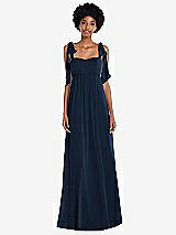 Front View Thumbnail - Midnight Navy Convertible Tie-Shoulder Empire Waist Maxi Dress