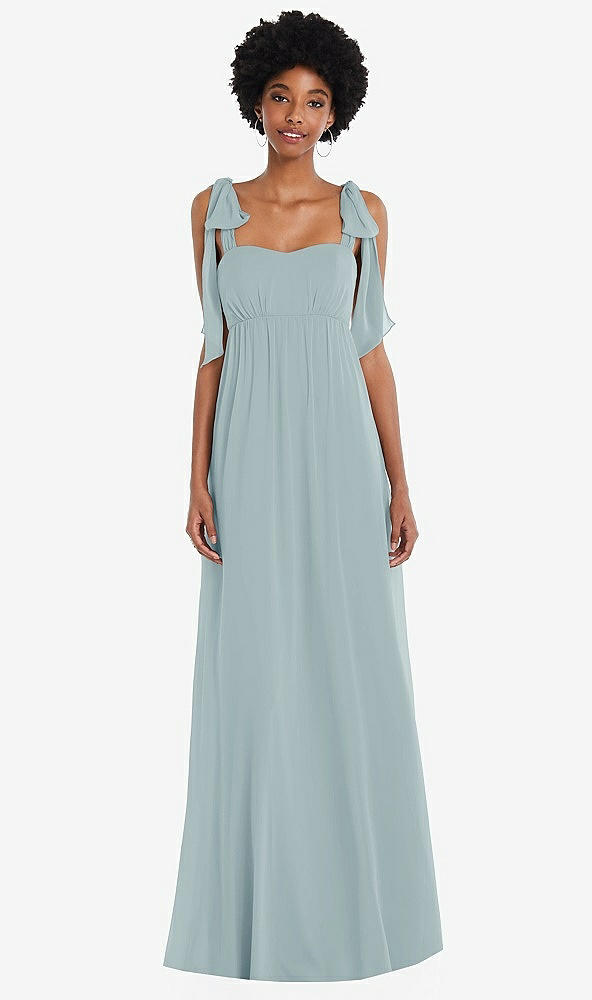 Front View - Morning Sky Convertible Tie-Shoulder Empire Waist Maxi Dress