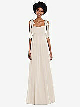 Front View Thumbnail - Oat Convertible Tie-Shoulder Empire Waist Maxi Dress