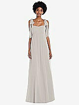 Front View Thumbnail - Oyster Convertible Tie-Shoulder Empire Waist Maxi Dress