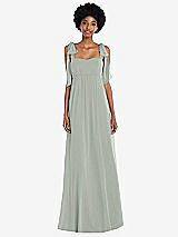 Front View Thumbnail - Willow Green Convertible Tie-Shoulder Empire Waist Maxi Dress
