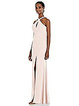 Side View Thumbnail - Blush Criss Cross Halter Princess Line Trumpet Gown