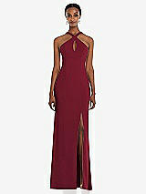 Front View Thumbnail - Burgundy Criss Cross Halter Princess Line Trumpet Gown