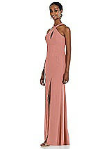 Side View Thumbnail - Desert Rose Criss Cross Halter Princess Line Trumpet Gown