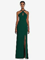 Front View Thumbnail - Hunter Green Criss Cross Halter Princess Line Trumpet Gown