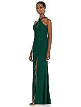 Side View Thumbnail - Hunter Green Criss Cross Halter Princess Line Trumpet Gown