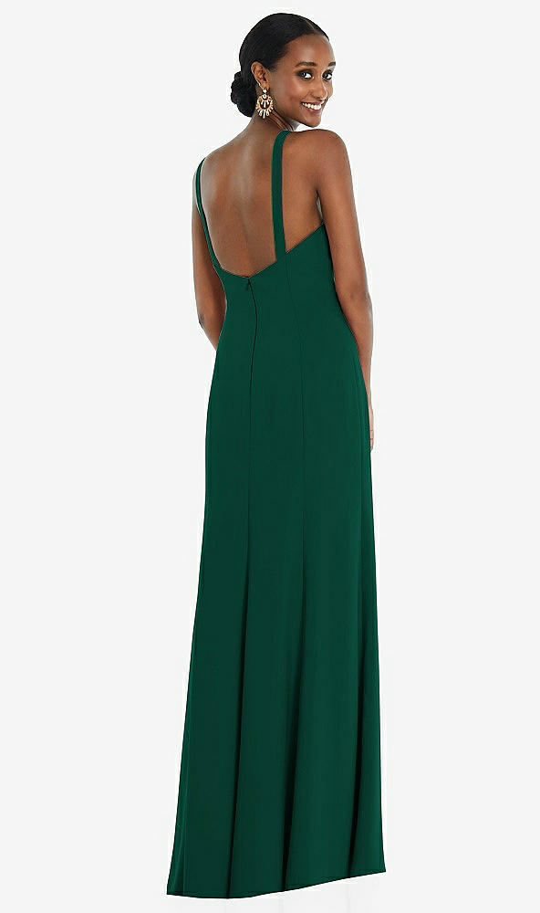 Back View - Hunter Green Criss Cross Halter Princess Line Trumpet Gown