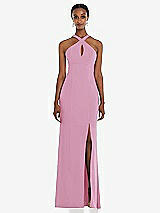 Front View Thumbnail - Powder Pink Criss Cross Halter Princess Line Trumpet Gown