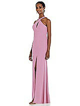 Side View Thumbnail - Powder Pink Criss Cross Halter Princess Line Trumpet Gown