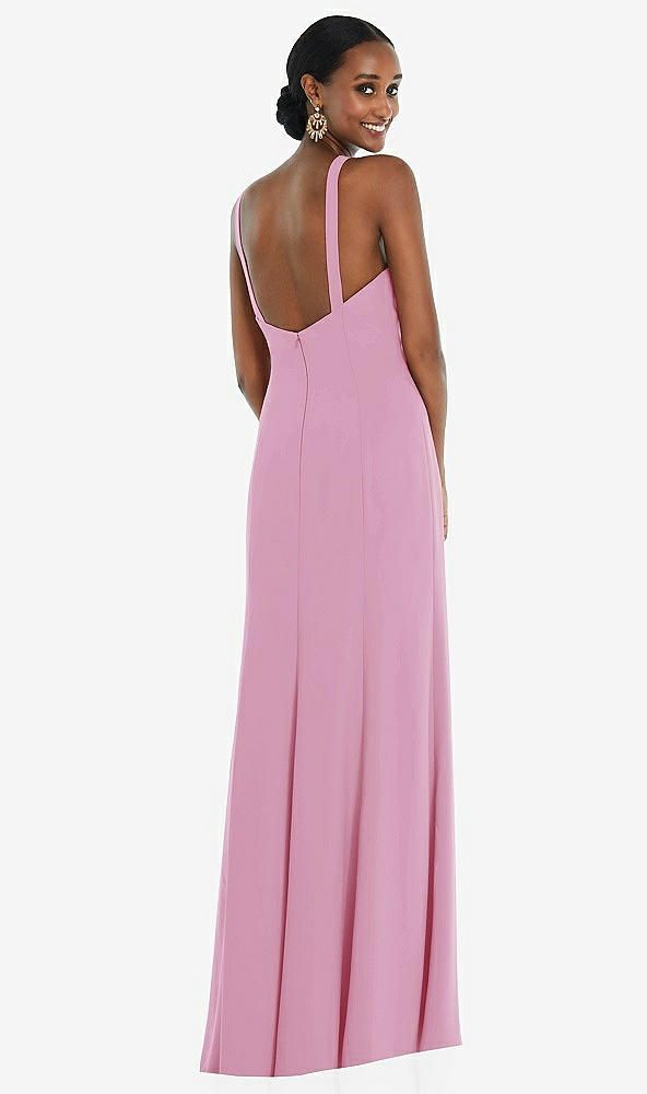 Back View - Powder Pink Criss Cross Halter Princess Line Trumpet Gown