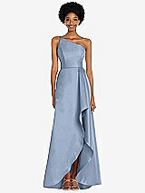 Alt View 1 Thumbnail - Cloudy One-Shoulder Satin Gown with Draped Front Slit and Pockets