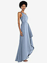 Alt View 2 Thumbnail - Cloudy One-Shoulder Satin Gown with Draped Front Slit and Pockets