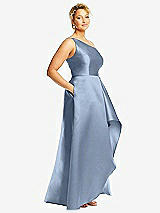 Side View Thumbnail - Cloudy One-Shoulder Satin Gown with Draped Front Slit and Pockets