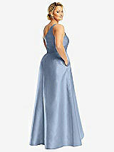 Rear View Thumbnail - Cloudy One-Shoulder Satin Gown with Draped Front Slit and Pockets