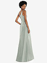 Alt View 3 Thumbnail - Willow Green One-Shoulder Satin Gown with Draped Front Slit and Pockets