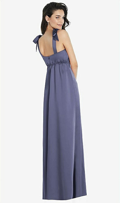 Flat Tie-shoulder Empire Waist Maxi Bridesmaid Dress With Front Slit In  French Blue | The Dessy Group