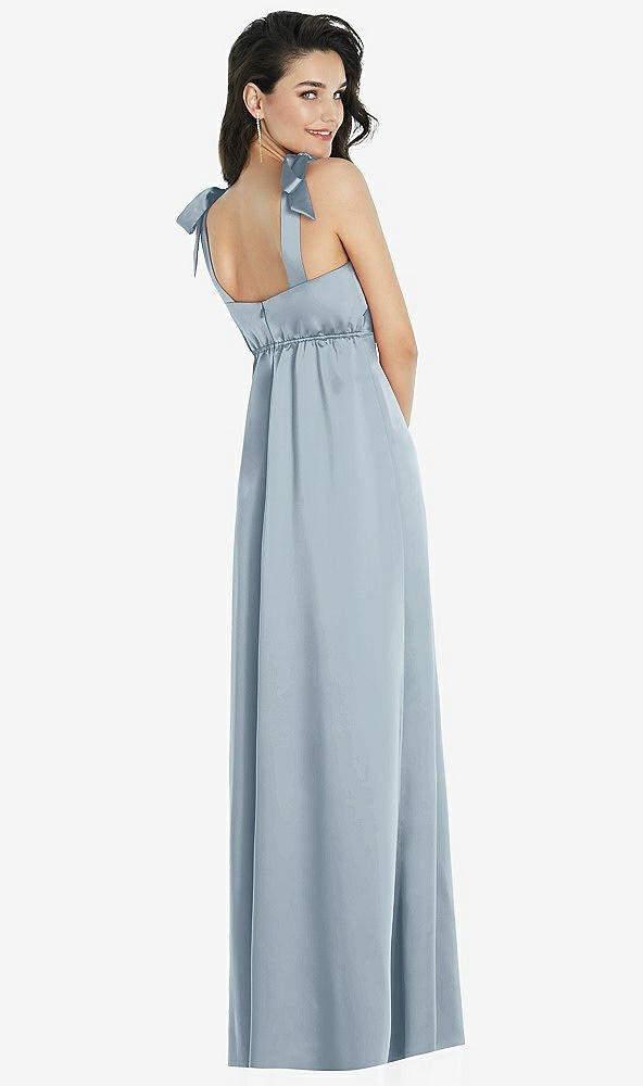 Back View - Mist Flat Tie-Shoulder Empire Waist Maxi Dress with Front Slit