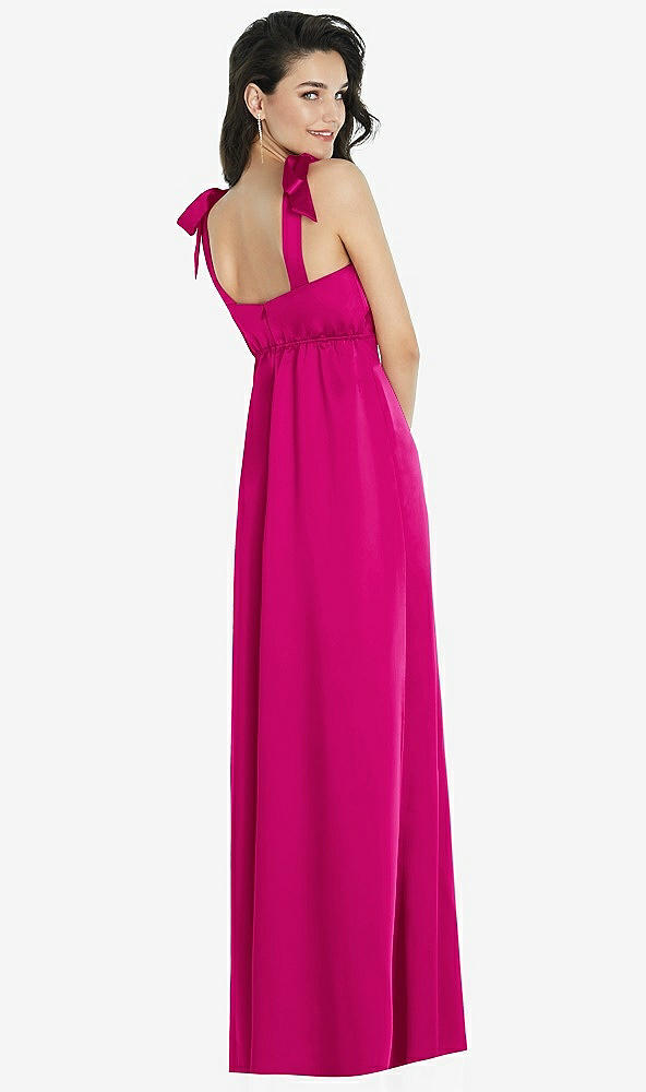 Back View - Think Pink Flat Tie-Shoulder Empire Waist Maxi Dress with Front Slit