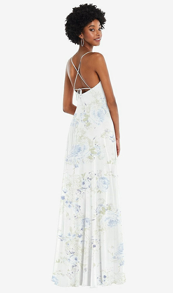 Back View - Bleu Garden Scoop Neck Convertible Tie-Strap Maxi Dress with Front Slit