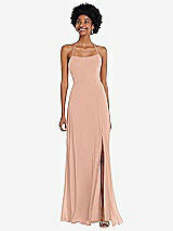 Alt View 1 Thumbnail - Pale Peach Scoop Neck Convertible Tie-Strap Maxi Dress with Front Slit