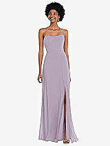 Alt View 1 Thumbnail - Lilac Haze Scoop Neck Convertible Tie-Strap Maxi Dress with Front Slit