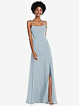 Front View Thumbnail - Mist Scoop Neck Convertible Tie-Strap Maxi Dress with Front Slit