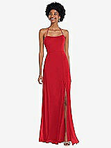 Alt View 1 Thumbnail - Parisian Red Scoop Neck Convertible Tie-Strap Maxi Dress with Front Slit