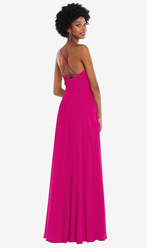 Back View - Think Pink Scoop Neck Convertible Tie-Strap Maxi Dress with Front Slit