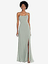 Alt View 1 Thumbnail - Willow Green Scoop Neck Convertible Tie-Strap Maxi Dress with Front Slit