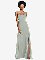 Front View Thumbnail - Willow Green Scoop Neck Convertible Tie-Strap Maxi Dress with Front Slit