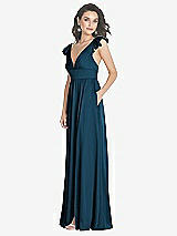 Side View Thumbnail - Atlantic Blue Deep V-Neck Ruffle Cap Sleeve Maxi Dress with Convertible Straps