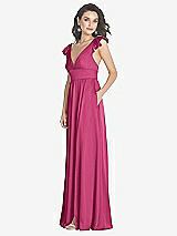 Side View Thumbnail - Tea Rose Deep V-Neck Ruffle Cap Sleeve Maxi Dress with Convertible Straps