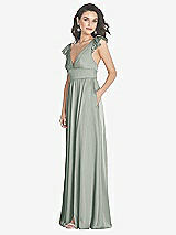 Side View Thumbnail - Willow Green Deep V-Neck Ruffle Cap Sleeve Maxi Dress with Convertible Straps