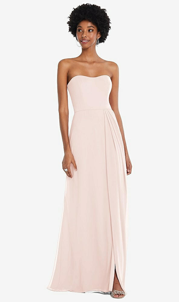 Front View - Blush Strapless Sweetheart Maxi Dress with Pleated Front Slit 