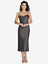 Front View Thumbnail - Caviar Gray Open-Back Convertible Strap Midi Bias Slip Dress