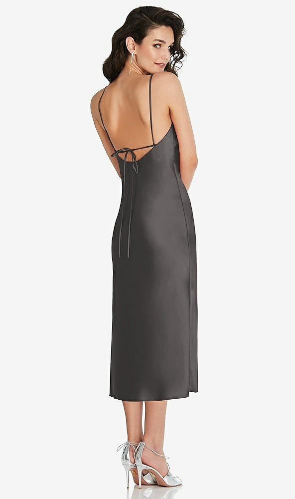 Back View - Caviar Gray Open-Back Convertible Strap Midi Bias Slip Dress