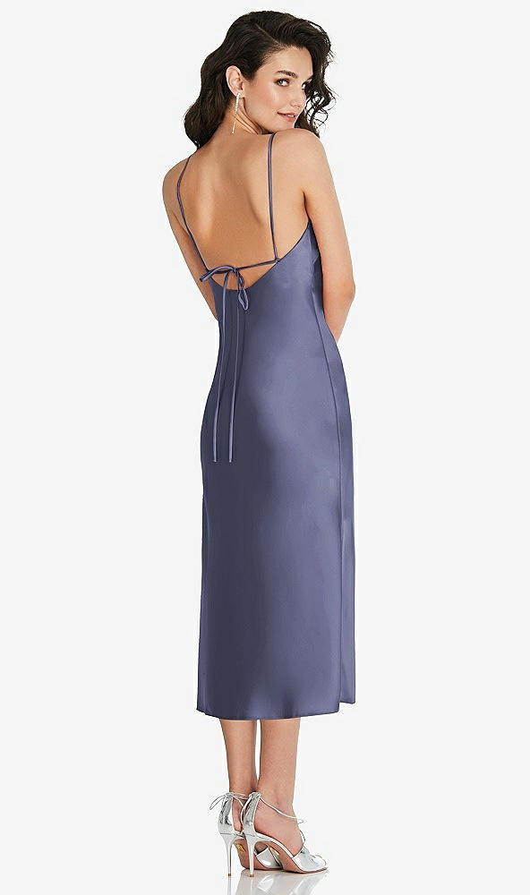 Back View - French Blue Open-Back Convertible Strap Midi Bias Slip Dress