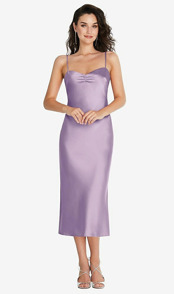 Front View - Pale Purple Open-Back Convertible Strap Midi Bias Slip Dress