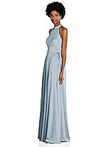 Side View Thumbnail - Mist Stand Collar Cutout Tie Back Maxi Dress with Front Slit