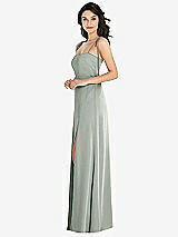 Side View Thumbnail - Willow Green Skinny Tie-Shoulder Satin Maxi Dress with Front Slit