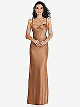 Front View Thumbnail - Toffee Open-Back Convertible Strap Maxi Bias Slip Dress